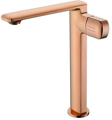 Robinet De Lavabo Pour Salle De Bain, Mitigeur Haut En Or Rose Avec Hauteur De Bec De 259 MM, Robinetterie Salle De Bain Chaud Et Froid RéGlable, Design Moderne De Mitigeur Salle Bain, Laiton