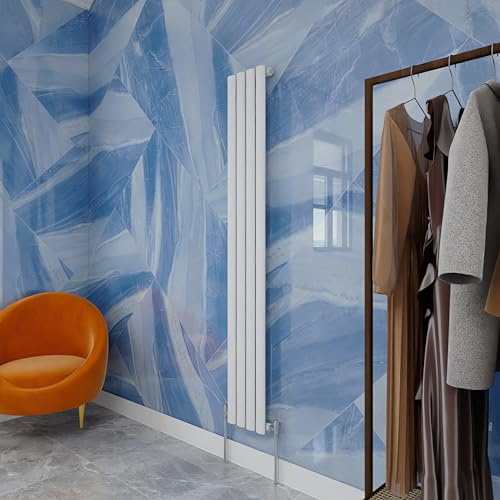 1600×236mm White Vertical Designer Radiator - Single Oval Column Central Heating Panel for Kitchen & Bathroom, Slim Space Saving Wall Mounted Heater