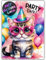 celebr8te 12x Party Katze Glitzer Einladungskarten - Teenager Kindergeburtstag Jungen & Mädchen - coole Tier Geburtstagseinladungen inkl. Messenger Bild & Urlaubsgutschein