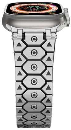 DASEB Correas de reloj Titan de acero inoxidable y acero para Apple Watch Band Ultra 2 49mm 46mm 45mm 44mm Series 10 9 8 7 6 5 4 3 2 1 SE con conector de metal(Octagon silver black,S10 46mm)