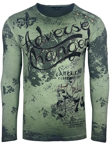 Herren Longsleeve Langarmshirt Shirt Mit Rundhalskragen mit Grandad-Ausschnitt T-Shirt Shirt 706