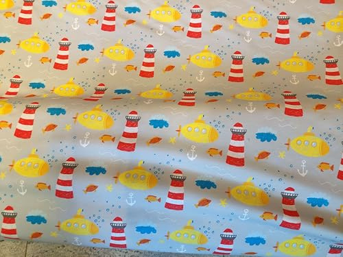 Stoff Jersey Baumwolljersey Leuchtturm Maritim Ab 50 cm x145 cm Kinderstoff Nähen Stoffe