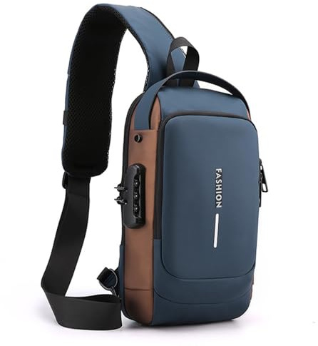 MOANATURA Umhängetasche für Herren mit USB und Passwortsperre, Diebstahlschutz, moderner Stil, Brusttasche für Motorrad, Reisen oder Stadt, 4 Farben