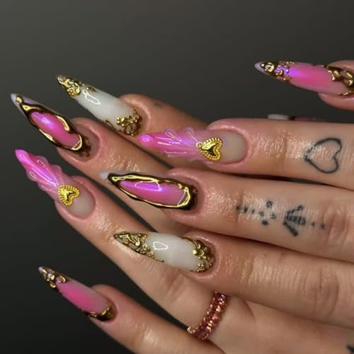 24 Pcs Long Point Pointu Longs Ongles Gradient Drif