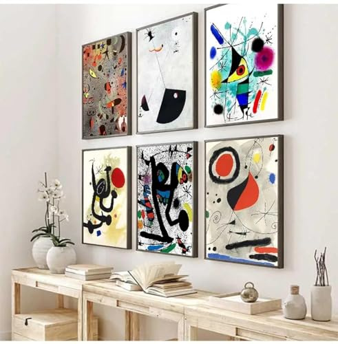 GKUVBF Célèbres affiches surréalistes de Joan Miro, peintures sur toile abstraites, art mural rétro pour salon moderne, décoration d'intérieur, 50 x 70 cm, 6 pièces, sans cadre