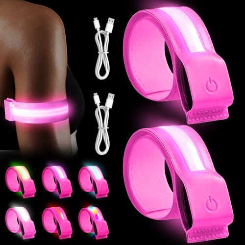 2 Stück LED Armband Aufladbar, 40cm×3.8cm Reflective LED Leuchtarmband, 5 Farben 3 Lichtmodi Leuchtbänder USB Reflektorband, Reflektorband Nacht Sicherheits Licht für Joggen Laufen Running Radfahre