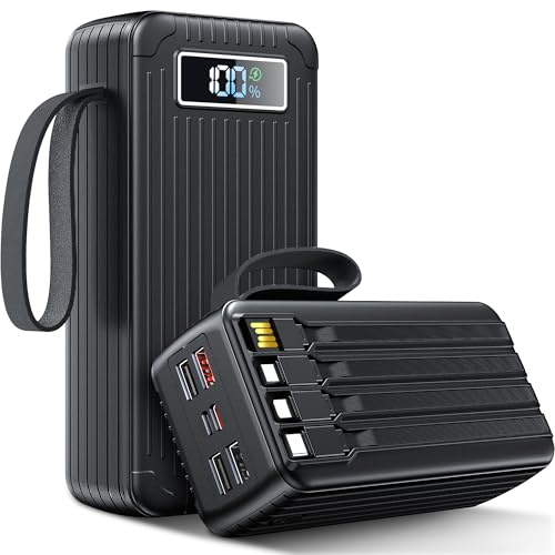 Batterie Externe 60000mAh, PD 30W 3.0A USB C Power Bank Charge Rapide avec 4 Câbles, 6 Port (4 USB-A & 2 Type-C), LED Affichage Numérique, Portable Chargeur Externe pour Téléphones