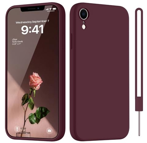 HGH für iPhone XR Hülle Silikon mit Lanyard, Dunkel Rot | Handyhülle für iPhone XR Dünn Rundumschutz mit Microfiber-Innenfutter Kratzfest Schutzhülle Case 6.1