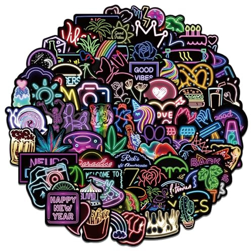 ZingBox 100 Stück Cool Neon Sticker Set, Groß 6cm Wasserfeste Graffiti Aufkleber, Cool Graffiti Sticker für Snowboard Laptop Scrapbook Handy Journal Tasse Skateboard Planner Koffer Fahrrad Notebook