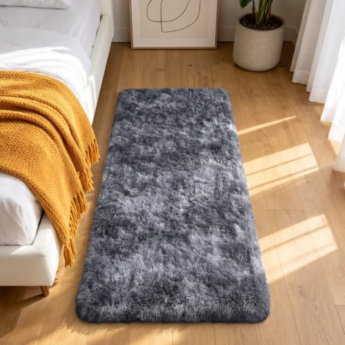 Homaxy Fluffy Rugs Living Room Extra Soft Carpet, 80x150 cm Dark Grey | Non-Slip Foam Backing Shaggy Modern Area Rugs, Non-Shedding Machine Washable Easy Care Home Decor for Nursery Bedroom Office