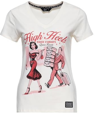 Queen Kerosin Damen T-Shirt Mit V-Ausschnitt High Heels