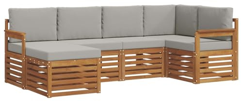 vidaXL Sofagarnituren 6 pcs Natürlich und Hellgrau Massivholz Akazie, Gartenlounge, modernes Outdoor-Sofa, strapazierfähige Möbel, Terassenkomfort-Set