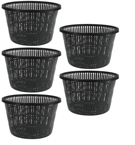 Sogoluat 5 vasi a rete idroponica da 20 cm, in plastica nera, per piante acquatiche, flusso ottimale, robusti, contenitori scanalati da giardino all'aperto