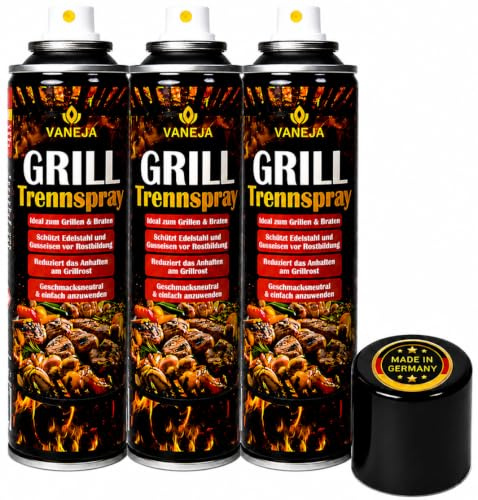 VANEJA Trennspray Grill 3 x 200 ml – Fetttrennspray & Backtrennspray | Zum Grillen, Braten & Backen, Backtrennspray, Trennfett, Non Stick Spray für Plancha, Grill und Sandwich Maker