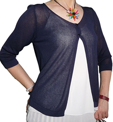 Cardigan Spolverino Corto Coprispalle Giacchetto Bolerò Bleser Filo Viscosa Leggero Manica 3/4 Semplice Ragazza Donna (Blu Scuro)