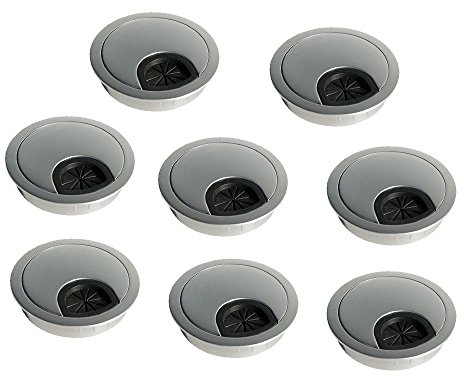 EMUCA - Pasacables de Mesa Circular Ø60mm de zamac Cromado Mate, Tapa pasacables encastrable en Mesa de Oficina/Escritorio, Lote de 8