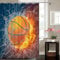 VÄLSON Duschvorhang 180x180 cm Basketball incl. Ringe mit verstärkte Lochleiste und Gewichtsaum Antibakteriell Antischimmel
