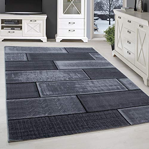 SIMPEX Tappeti a Pelo Corto, Disegno in Pietra, Tappeto Nero, 160 x 230 cm, Tappeti in Stile Moderno, Tappeto Soggiorno