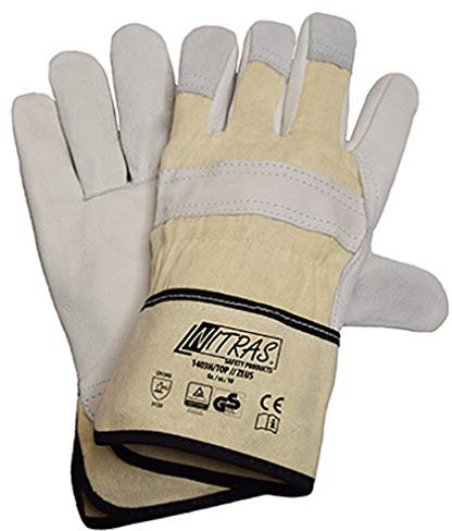 Nitras 1403 Top Zeus - Beige Lederhandschuhe mit Baumwoll-Rücken - Gr 10