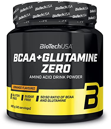 BioTechUSA BCAA + Glutamine Zero | 40 Portionen | Vegan | Zuckerfrei | Glutenfrei | Verhältnis 2:1:1 BCAAs | 480 g | Orange