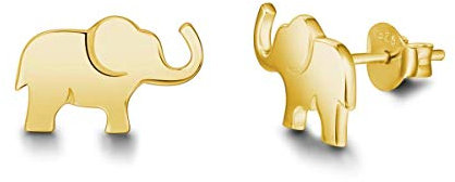 FANCIME Elefant Ohrringe Ohrstecker Schmuck für Damen Mädchen Kinder 925 Sterling Silber Gelb Vergoldet - Größe: 13.2 * 8.2 mm