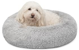lionto Donutbett für Hunde und Katzen, Flauschiges Hundebett rund für kleine und große Heimtiere, Ø 50 cm, weiches Katzenbett aus kuscheligem Plüsch, Hundekissen mit extra Dicker Füllung, hellgrau
