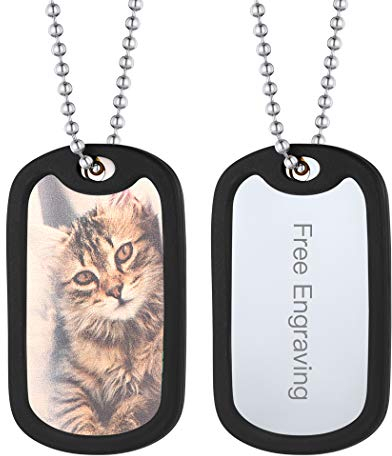 Suplight Fotoanhänger Fotoketten für Männer Jungen Edelstahl personalisiert Hundemarke Erkennungsmarke mit Kugelkette spezielle Bilder Text Gravur Geschenk für Geburtstag Jahrestag