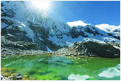 Wallario Glasbild Grüner See in den Anden mit Spiegelung im Wasser - 60 x 90 cm Wandbilder Glas in Premium-Qualität: Brillante Farben, freischwebende Optik