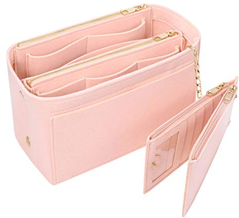Yoillione Filz Taschenorganizer mit Kreditkartenetui, Damen Bag in Bag Handtaschen Organizer Mittel Rosa, Taschen Organisator mit Reißverschluss
