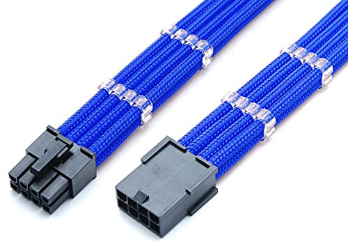 Shakmods 8 Pin ATX CPU Motherboard Sleeved Extension Cable 30cm + 2 Cable Combs (Dark Blue)