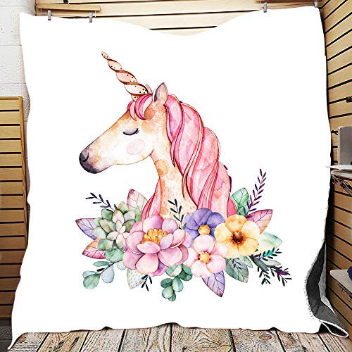 FANSU Copriletto Trapuntato Matrimoniale Singolo Elegante Coperta Trapunta Primaverile Estivo Antipolveri Copri Letto per Camera da Letto per Bambini Adulti (Unicorno Rosa,150x200cm)