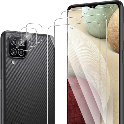 ELYCO Schutzfolie kompatibel mit Samsung Galaxy A12/M12 für Panzerglas mit Positionierhilfe, 3 Panzerfolie & 3 Kamera Schutzfolie, 9H Härte Panzer Schutz Glas, HD Displayschutzfolie & Kameraschutz