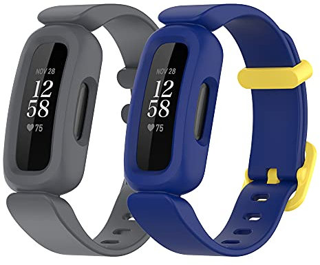 Chofit Ersatz-Armband kompatibel mit Fitbit Ace 3, weiches Silikon, verstellbar, flexibel, für den Sport von Ace 3 / Inspire 2 (Grau + Blau-Gelb), 2 Stück