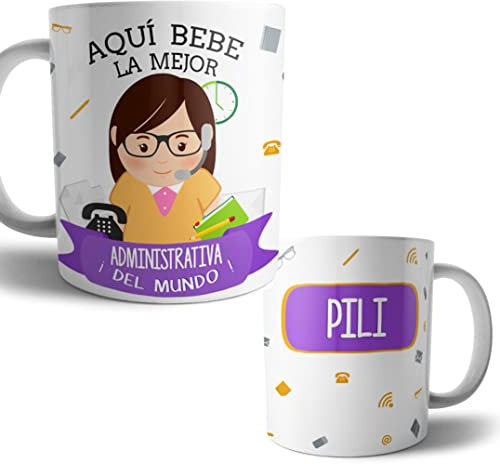 Kartoon Kase Taza Administrativa Original Personalizada con Nombre | Mejor del Mundo Taza Profesiones de Cafe Desayuno para Regalar (Administrativa)
