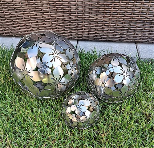 Jürgen Bocker Gartenambiente Dekorationskugel Flower 3er-Set Edelstahl matt gebürstet Dekokugel (20/15/10 cm)