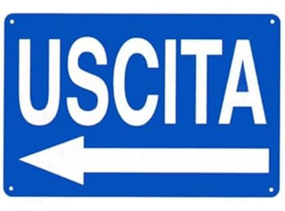 NEW CARTELLO SEGNALETICO - uscita freccia a sinistra - Adesivo Extra Resistente, Pannello in Forex, Pannello In Alluminio (ADESIVO 30X42 cm)