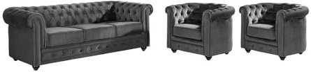 Vente-unique - Chesterfield 3-Sitzer Sofa und 2 Sessel aus Samt anthrazit