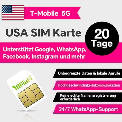 T-Mobile USA SIM-Karte – Unbegrenzte Anrufe & Daten für USA-Reisen – 4G Netz, Google & Whatsapp nutzbar – Einfache Aktivierung, 24/7 Whatsapp Support