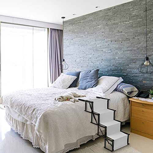 Hundetreppe Auto 4 Stufen Hundeautorampe Klappba Hunderampe Tragfähigkeit von 75kg, Gelenkschonende Einstiegshilfe Hundetreppe für Auto Kofferraum,Gris Clair