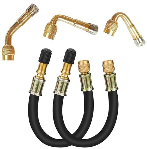 Z-oneMart 5 Pack Tire Valve Extension, 2Pcs 8.25 Inch Flexible Valve Stem Extenders with Brass 45 90 135 Multi Degree Schrader Tire Valve Stem Extension Adaptor Compatible for RV Bike Motorcycle Car