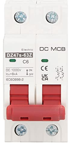 1000V DC Leitungsschutzschalter 6A C6 2P Hutschiene Überlastschutz Luftschalter Sicherungsautomat mit Zubehör für Wohnbeleuchtung Verteilerleitungen Solar PV Anlage
