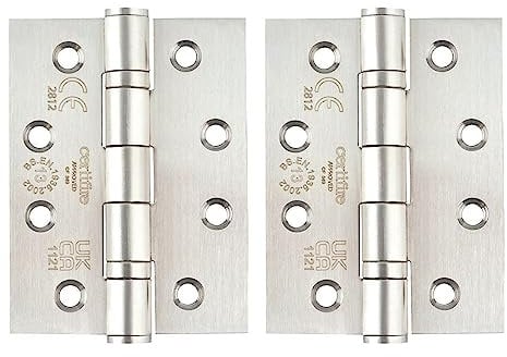 IRONZONE 4 x 3 Fire Rated Ball Bearing Door Hinges (Pair) – Grade 201 Stainless Steel – Satin Finish – 102 x 76 x 3mm – CE Certified