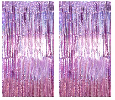 Drucilla Tende Metalliche Tinsel, 2 Pezzi Foil Tenda a Frange Scintillante Shimmer per Sfondo Fotografico e Decorazioni Festa Sfondo Compleanno Nozze Baby Shower, 1m x 2m, Rosa