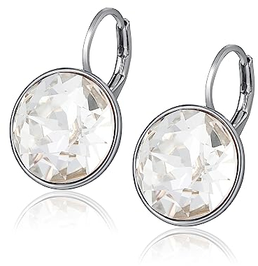 XUPING Pendientes Redondos de Cristal Aros Colgantes Brillantes Cristales Austriacos Elegantes Pendientes de Plata Joyería Regalos para Señoras(PLATA BLANCA)