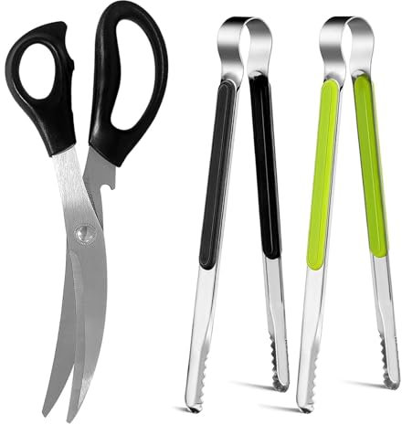Ensemble de ciseaux et pinces de cuisine multi-usages en acier inoxydable dentelés et tranchants pour couper la viande, le poulet, les légumes, pince de barbecue antidérapante