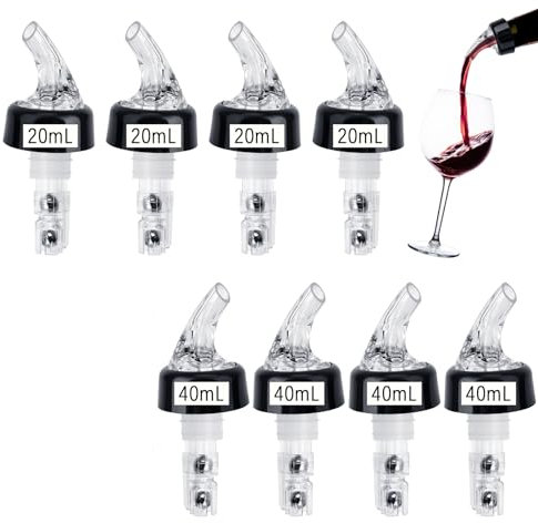 RAKUTE Doseur Alcool, 8 Pcs Becs à Liqueur 2cl Et 4cl, Doseur Bouteille Transparent, Bouchon Doseur Alcool pour Vin, Vin Blanc, Whisky