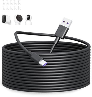 ACOCOBUY USB C Power Cable 10M, Power Extension Cable Type C Charging Cord for Mi Smart Camera C301 C400 C500 Pro Dual C700 2K Magnetic Mount USB A to C Long Charging Cord for Security Camera Black