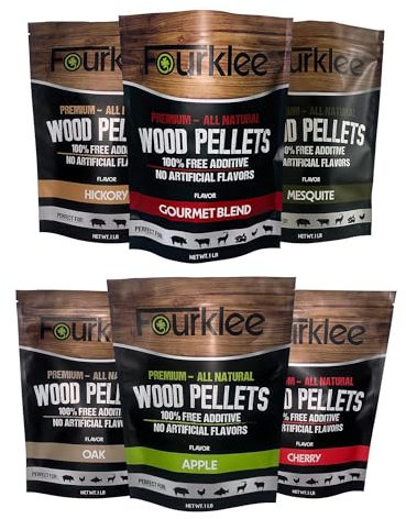 FOURKLEE-6 Pack Variety Flavors,Pellet Grill,Pellets for Smoker Grill,Wood Pellets for Smoker,Smoker Pellets,Wood,1lb Each