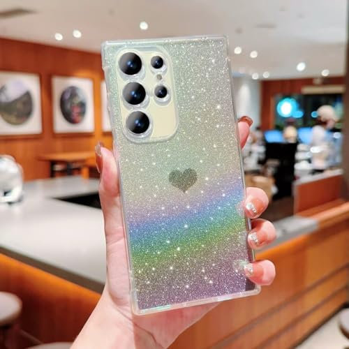 ATISIJIE Glitter Cover per Samsung Galaxy S21 Ultra,Custodia con Amore Cuore per Donna con Amore Cuore Motivo Antiurto AntiGraffio Protettiva Case per Samsung Galaxy S21 Ultra-Nero