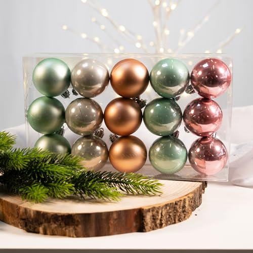 Kunststoff Weihnachtskugel rosa/Mint - 15 Stück Ø 5cm Deko Kugel Christbaumschmuck Mix Matt Glänzend